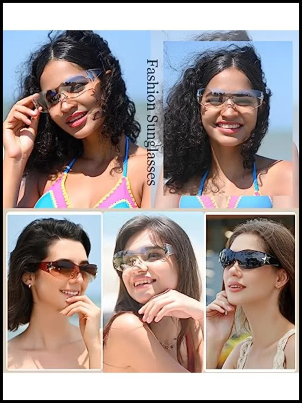 Wrap Around Rimless Sunglasses Y2K Shield Style UV Protection